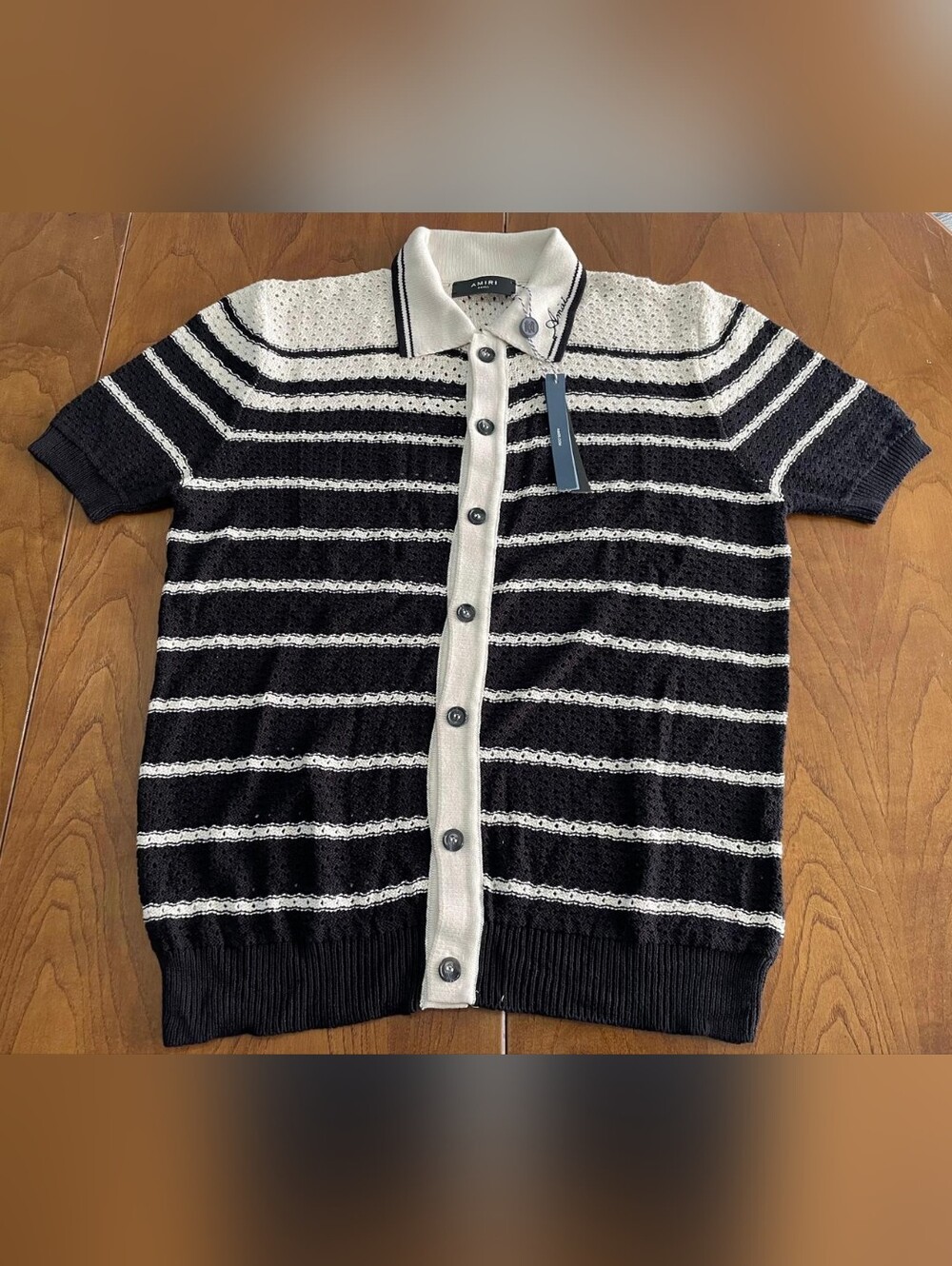 AMIRI Men's Black & White Striped Knit Shirt & Shorts Set- Size M - Picture 2 of 8